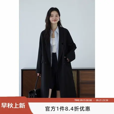嘉茱莉小个子长款过膝风衣女2025春季新款英伦风落肩外套宽松休闲商品大图