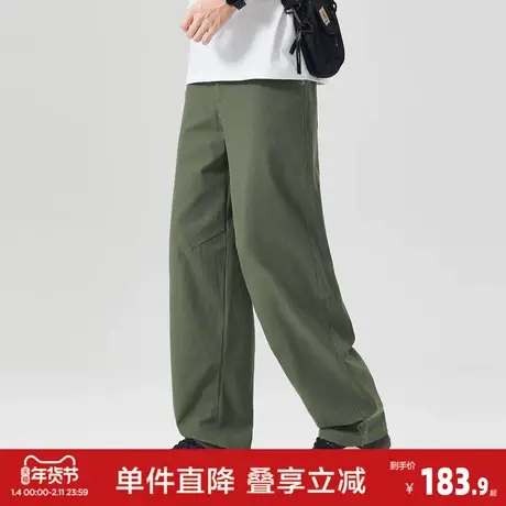唐狮2026春季新款男净色休闲长裤直筒军绿色宽松阔腿裤男裤休闲风商品大图