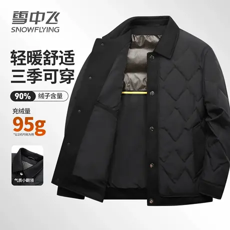 雪中飞冬季羽绒服男轻薄款翻领青年商务休闲按扣保暖白鸭绒外套男商品大图