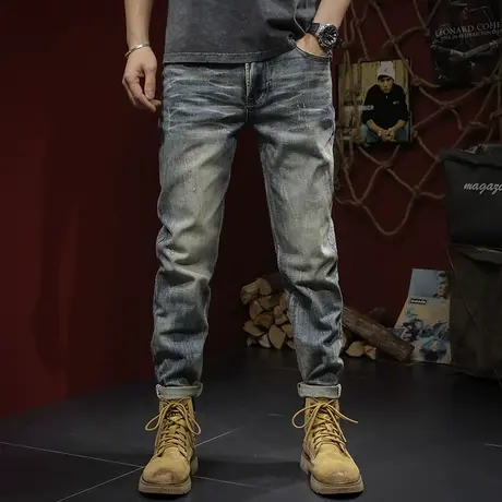 潮流高档牛仔裤男美式高街牛仔裤直筒时尚百搭潮流大码男士牛仔裤商品大图