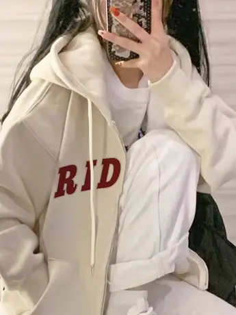 oversize卫衣女秋冬季小个子大码宽松韩系慵懒风加绒加厚开衫外套图片