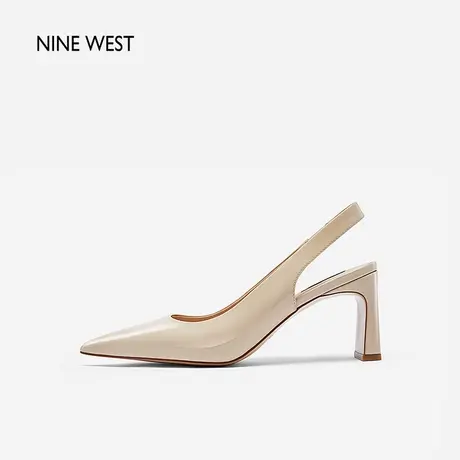 Nine West/玖熙尖头凉鞋女高跟夏季新款包头后空漆皮浅口鞋气质商品大图