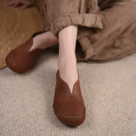 Artmu阿木原创复古日系平底单鞋女手工真皮女鞋奶奶鞋2023新款图片