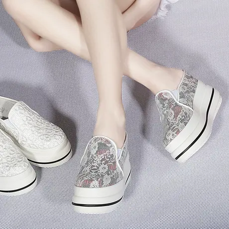 包头半拖鞋女夏季外穿一脚蹬懒人休闲松糕鞋网面厚底凉拖高跟10CM图片