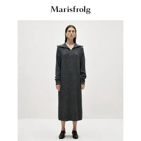 【商场同款】玛丝菲尔冬新款花灰色A字裙羊毛针织连衣裙商品大图