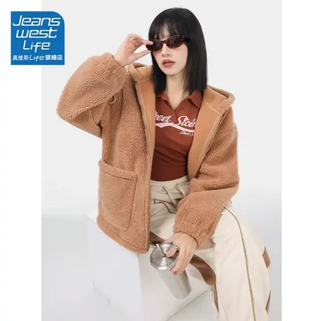 真维斯LIFE加绒厚外套女秋冬款可爱连帽开衫今年流行的爆款冬装女图片
