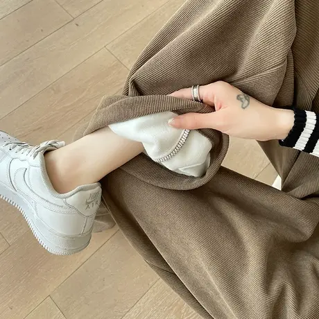 雪尼尔西装阔腿裤女冬季2024新款高腰窄版灯芯绒加绒直筒拖地裤子图片