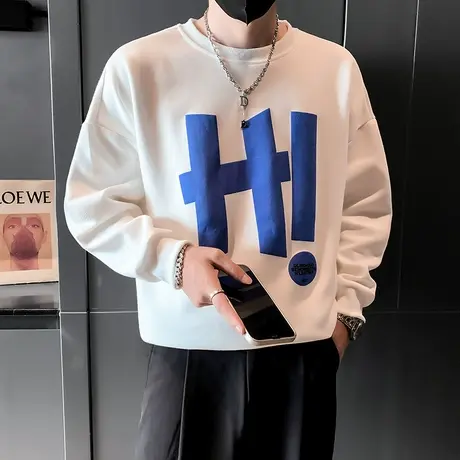 圆领卫衣春秋新款潮牌ins大字母印花宽松休闲长袖t恤套头重磅外套图片