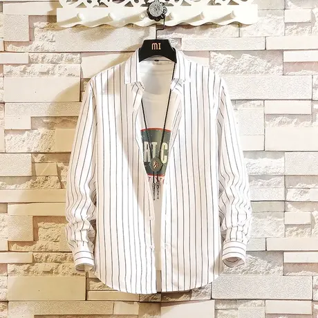 春秋季新款男士长袖衬衫韩版潮流帅气条纹港风衬衣休闲外穿寸衫男商品大图