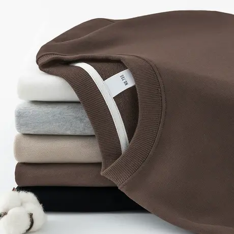 350g重磅卫衣男士2024新款秋冬季加绒加厚摇粒绒圆领无帽长袖t恤商品大图