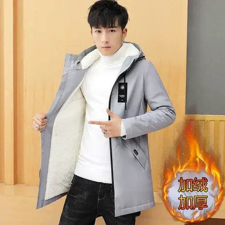 风衣男中长款秋冬外套韩版潮牌加厚外套宽松百搭潮流男士加绒大衣图片