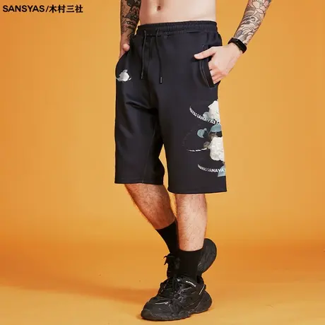 木村三社SANSYAS 美式潮牌短裤夏季男山茶花宽松松紧带五分裤商品大图