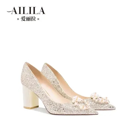 粗跟婚鞋女2024新款春季秀禾婚纱两穿新娘香槟色孕妇高跟鞋不累脚图片