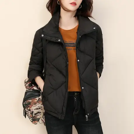 韩潮袭人立领长袖拼接休闲棉服女2023冬新款加厚保暖宽松棉衣外套图片