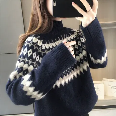 2024年新款高领毛衣女冬加厚复古日系慵懒秋冬打底衫内搭宽松外穿商品大图