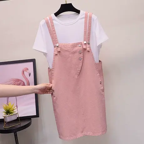 背带裙套装女2023夏季新款韩版时尚洋气减龄牛仔吊带连衣裙两件套商品大图