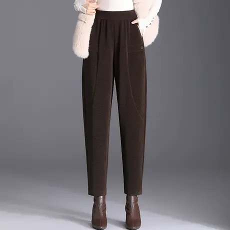 时尚条绒哈伦裤女秋冬2023新款松紧高腰宽松萝卜裤显瘦遮胯休闲裤商品大图