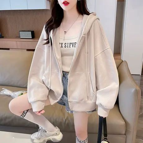 早秋外套女春秋季韩版宽松大码韩系慵懒风薄款小个子简约开衫卫衣商品大图