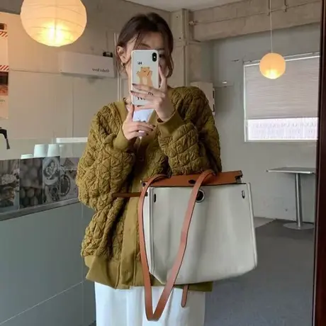 V领开衫棒球服外套女秋冬季百搭韩版宽松大码慵懒风夹克上衣ins潮图片