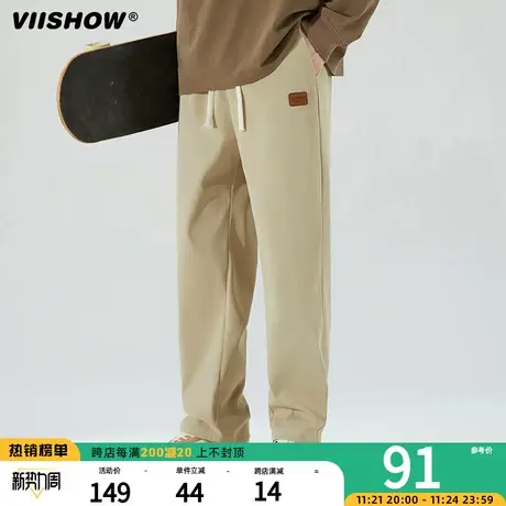 VIISHOW裤子男秋冬季潮牌宽松直筒裤长裤男款日系复古运动休闲裤商品大图