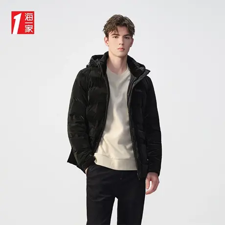 海一家时尚印花保暖冬季外套可脱卸帽大口袋休闲青年男士羽绒服图片