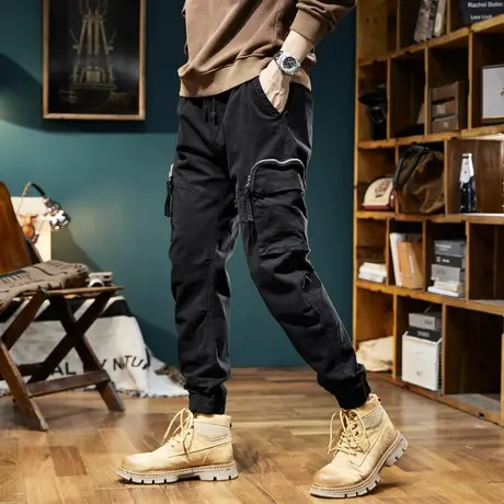 休闲裤子男款复古工装裤潮牌宽松束脚机能工装裤大码时尚百搭裤子图片
