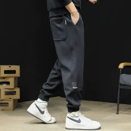 拼接运动裤男士春秋款大码2024新款休闲黑色裤子束脚卫裤春秋男裤商品大图
