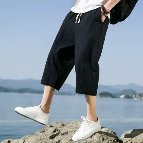 中国风七分裤夏季薄款裤子男士潮牌短裤休闲宽松大码阔腿2022新款商品大图