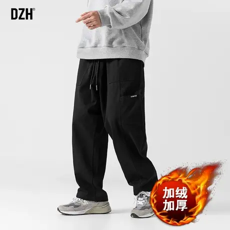 男士黑色裤子加绒男裤冬季2023新款直筒裤宽松休闲裤工装裤潮牌男商品大图