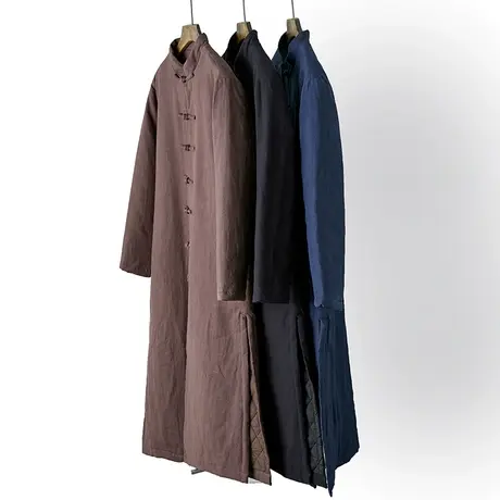 唐装棉衣男中国风棉袄冬季加厚中长款男士棉服中式立领棉麻外套图片