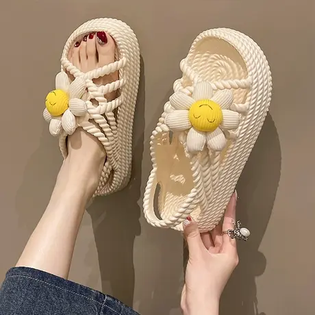 凉鞋女外穿2023年新款夏季网红仙女风松糕厚底可爱花朵沙滩罗马鞋商品大图