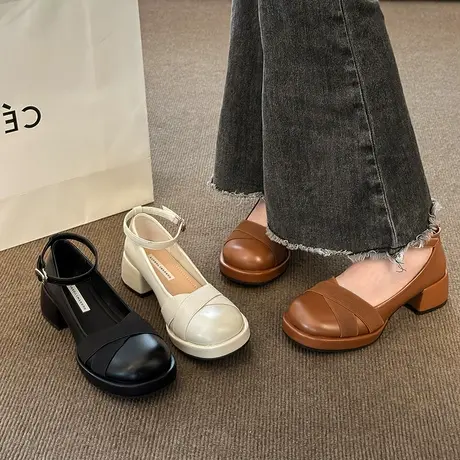 玛丽珍女鞋子2024新款高跟粗跟中跟气质单鞋法式复古配裙子小皮鞋商品大图