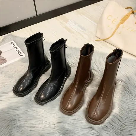 瘦瘦靴女2024年新款秋冬马丁靴子加绒中筒冬季高级感棕色短靴冬天商品大图