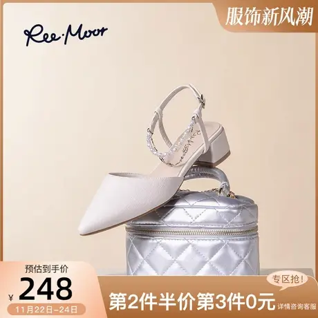 REEMOOR睿慕2024年新款法式尖头凉鞋休闲舒适一字扣中跟夏季女鞋商品大图