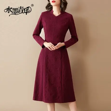 【1件7.9折】秋季新品时尚女装打底裙优雅气质修身针织提花连衣裙图片