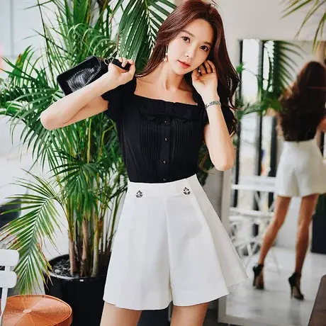 粉红大布娃娃高腰短裤女夏季新款韩版时尚宽松显瘦百搭阔腿裤裙裤图片