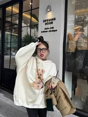 2023秋冬连帽加绒加厚卫衣女洋气减龄宽松百搭韩版套头百搭上衣潮商品大图