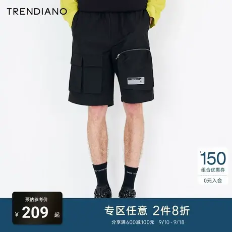 TRENDIANO潮牌官方时尚夏季男装中裤多口袋黑色裤子休闲宽松短裤商品大图