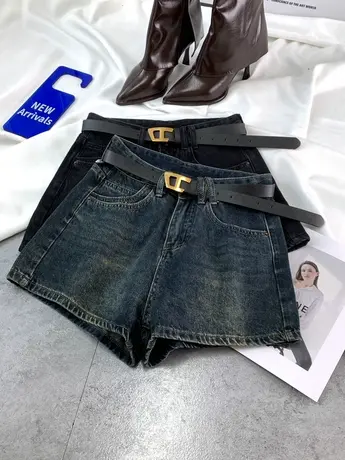 欧货磨白复古牛仔高腰短裤2024春新款显瘦百搭水洗阔腿裤a字短裤商品大图