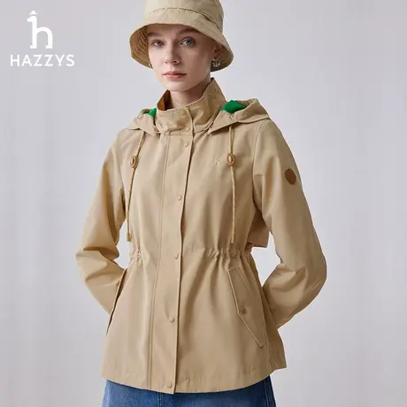 【谭松韵明星同款】Hazzys哈吉斯24春季新品连帽腰节抽绳短夹克女图片