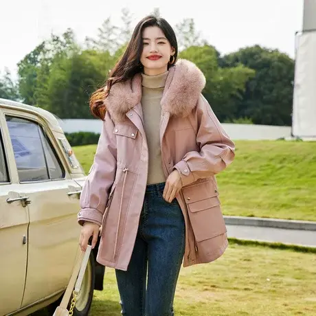 时尚气质保暖狐狸毛领皮草派克服2022年冬季新款女士温柔宽松上衣图片