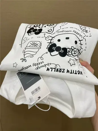 美式复古可爱猫咪印花纯棉短袖t恤女夏季宽松chic港味半袖上衣服商品大图