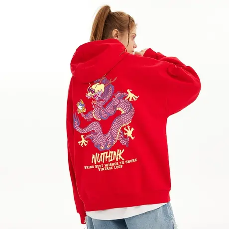 Nuthink国潮潮流喜庆中国龙卫衣男潮春节加绒加厚保暖情侣外套春商品大图