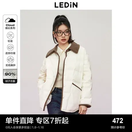 乐町撞色拼接羽绒外套2023年秋冬新款女装复古朋克衬衫式羽绒服图片