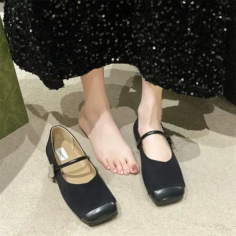 法式玛丽珍鞋女2024年春秋季新款复古百搭浅口单鞋方头粗跟奶奶鞋商品大图