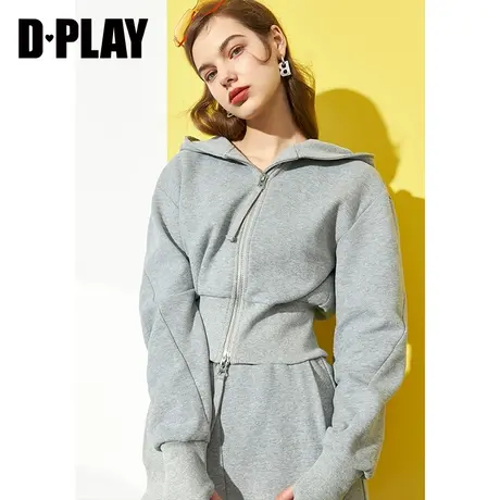 dplay德帕拉秋装季新款灰色高腰连帽短款卫衣小个子上衣时尚外套图片