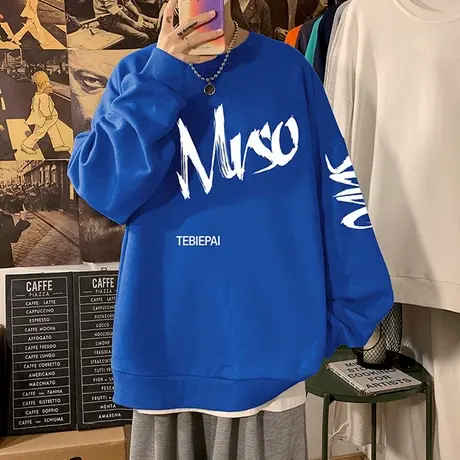 vintage套头圆领卫衣男春秋季港风美式嘻哈复古长袖宽松高街上衣商品大图