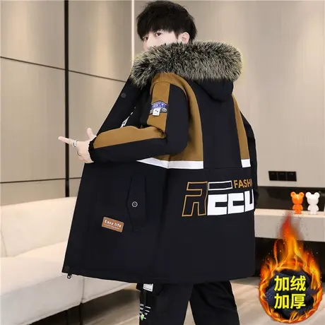 秋冬季棉衣外套男初中高中学生加绒加厚棉服青少年大童派克服棉袄图片