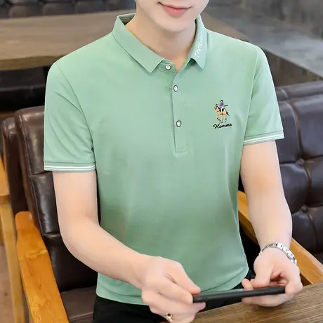 半袖Polo衫男士翻领纯棉t恤时尚韩版修身短袖T恤上衣服休闲打底衫商品大图