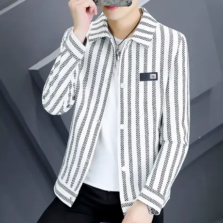 潮流ins男士条纹外套春秋季休闲高端痞帅夹克男装青年薄款上衣服商品大图